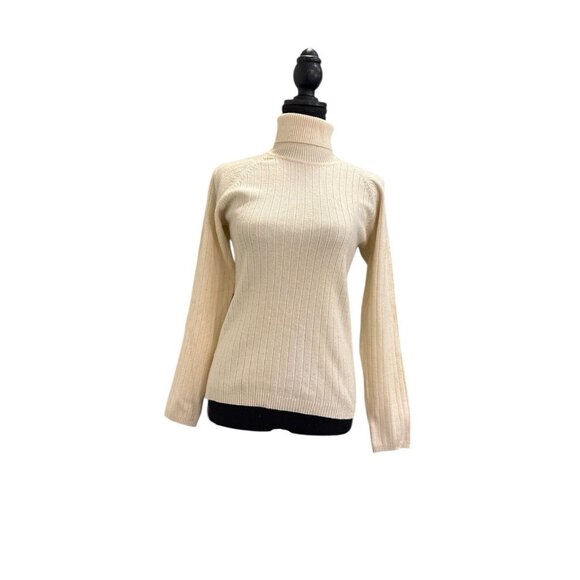 Women’s Cream Wool Ribbed Turtleneck Sweater Size Small - Picture 1 of 5